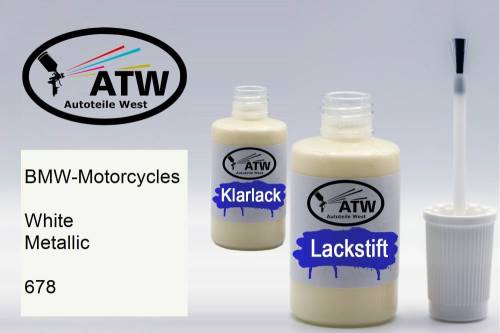 BMW-Motorcycles, White Metallic, 678: 20ml Lackstift + 20ml Klarlack - Set, von ATW Autoteile West.